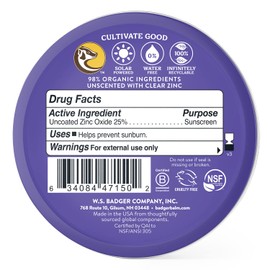 Badger Badger Biodegradable Reef Safe Sunscreen, SPF 50 Mineral Sunscreen, 98% Organic Ingredients, Unscented, Water Resistant Adventure Sport Sun Cream, Travel Size 2.4 oz Tin, 2-Pack