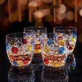 AlifordGlass Glass Tumblers with Colorful Patterns, Lead-Free, Set of 4