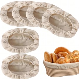 6Pcs Oval Bread Banneton Proofing Basket Liner Cloth Cover, Liner Sourdough Banneton Proofing Baskets Cloth, Natural Rattan Baking Dough Sourdough Banneton Proofing Basket Cloth Liner (10inch)
