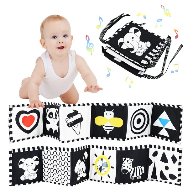 Baby Books Sensory Toys,High Contrast Baby Books with Soft Mirror,Newborn Sensory Board,Early Education Toy for Infant Tummy Time Bed,Double-sided Sensory Toys for 0-6 Months Baby Gifts (Style-A)
