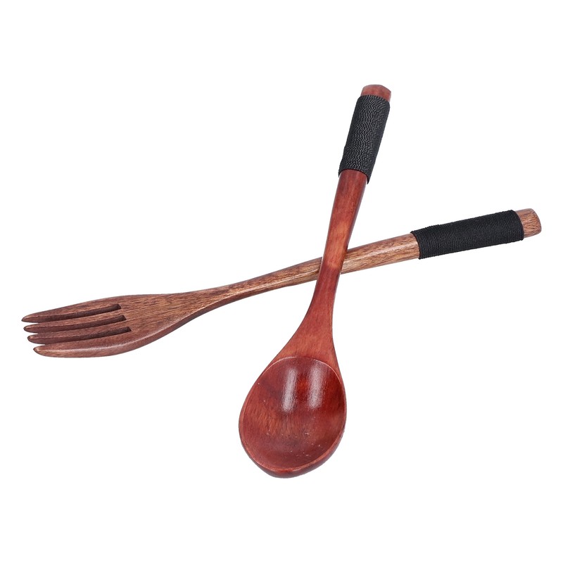 Wooden Tableware Set EcoFriendly Spoon Fork Reusable Hand Made Utensils