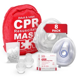 Adult and Infant CPR Mask Combo Kit – 8-Pack – 16 Valves, 8 Gloves, 16 Alcohol Pads – Emergency Resuscitation Kit for First Responders
