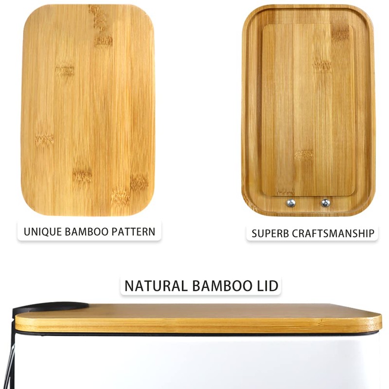 SIDIANBAN Bathroom Trash Can with Bamboo Lid Soft Close and