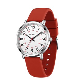OXFANITE Nurse Watch for Medical Professionals Students Doctors Women Men - Waterproof Military Time Luminous Easy Read Dial, 24 Hour with Second Hand, Silicone Band Watches （Red White）