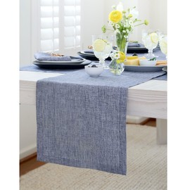 Solino Home Linen Table Runner 90 Inches Long – 100% Pure Linen Chambray Indigo Table Runner 14 x 90 Inch – Machine Washable Dining Table Runner for Winter, Spring, Easter Decor – Athena