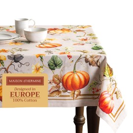 Maison d' Hermine 100% Cotton Table Cover - 54"x54" Square Decorative Tablecloth - Washable Tablecloths for Dining, Home, Farmhouse & Party - Ideal for Thanksgiving & Christmas - Potiron Collection