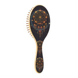 ALAZA Gold Dreamcatcher Hair Brush for Women Men Natural Wood Detangler Brushes for All Hair Types Hairbrush for Wet & Dry