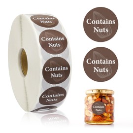 BLSUREFYX 2000pcs Contains Nuts Stickers 1in Nut Allergen Warning Brown