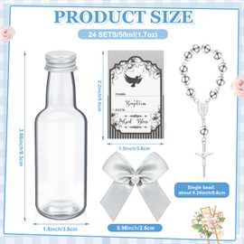 FillTouch 12 Sets Baptism Rosary Holy Bottle Set Baptism Favors 1.7oz Christian Water Container Empty Glass Holy Bottle for Easter Baptism Party Church Wedding Table Newborn (Silver)