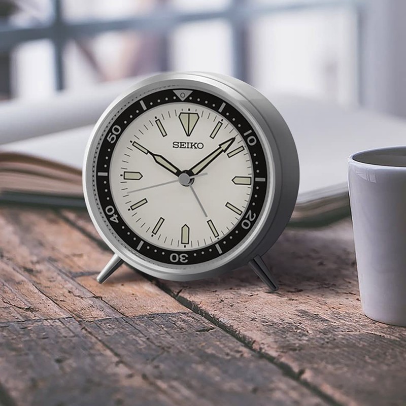 Seiko QXE065SLH Heritage Design Watch Face Aluminum Bedroom Alarm Clock,