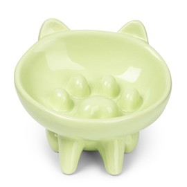 CHASKER Ceramic Slow Feeder Bowl, Elevated Slow Feeder, Wide-Mouth, PAW Design, Stylish Design, for Fast Eaters, Non Slip, Dogs, Cats, Pets, Small & Medium Sized Breeds, (Green)