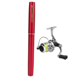 Portable Mini Pen Shape Fishing Rod Pole Pocket Retractable Fishing Rod with Reel WheelRed