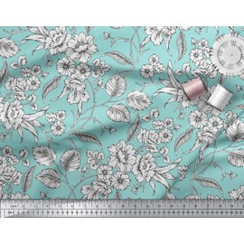 Soimoi Indian Cotton Voile Fabric Floral Printed Sewing Material By The Yard 58 Inches Wide-Light Turquoise