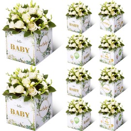 Funrous Baby Shower Centerpieces Floral Baby Shower Decorations Greenery Flower Boxes Table Display Party Arrangement Favor Block Holder Gender Reveal Decoration for Girls Boys Birthday(10 Pcs)