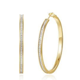 VEEDOFA Large Gold Plated Rhinestone Earrings Thick Diamond Hoop Earrings for Women