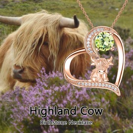 MEIDERBO Highland Cow Necklace 925 Sterling Silver August Birthstone Pendant Highland Cow Jewelry Gifts for Women