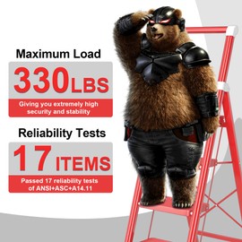 4 Step Ladder, DIAMONDFORGE Folding Step Stool with Wide Anti-Slip Pedal, Anti-Slip Feet and Handgrip, Sturdiest Steel Construction, Steel Ladder for Home, Red White