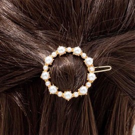 Boho Circle Pearl Hairclip Barrette Gold Circle Hair Barrette Pin Hollow Pearl Hairpin Clips Pearl Circle Hairpins Decorative Hair Accessories for Women and Girls Headdress (Gold, One size)