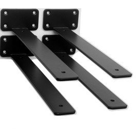 4 Pack - 16 inch Black Hidden L Shelf Bracket (1/5 Inch Thicked) Iron Shelf Brackets, Metal Shelf Bracket, Industrial Shelf Bracket, Modern Shelf Bracket, Metal L Brackets for Shelves Support
