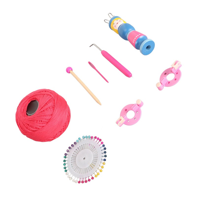 Wooden Knitter Spool Educational Doll Shape Portable Knitting Tool Kit