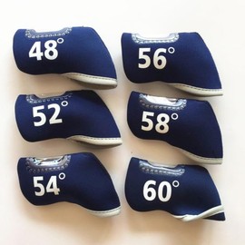 Double Sided Degree Window Golf Iron Cover Wedge Cover 48°, 52°, 54°, 56°, 58°, 60° Golf Headcover Wedge Cover Easy to Put on and Take Off 6 Pack (Navy)