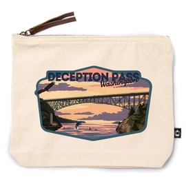 Whidbey Island, Washington, Deception Pass, Eagle and Orcas at Sunset, 100% Cotton Zipper Pouch, Travel Accessory, Go Bag