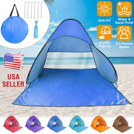 Beach Tent Pop Up Beach Tent Sun Shade Shelter Anti-UV Automatic Waterproof Tent Canopy for 2-3 Person w/Net Window Storage Bag for Outdoor Beach Camping Fishing Park