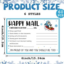 60 Pcs Winter Snowflake Happy Mail Teacher Notes to Parents Christmas Good Behavior Incentive Motivational Cards Happy New Year Positive Postcards to Send Home for Home Classroom Elementary School