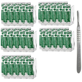 IMEDS Carbon Steel Sharp Blades Sterile Assorted Pack of 50 Pcs with Stainless Steel Scalpel Handle Graduated #4 All-in-One Kit to Make Finest Precision Cuts Multi-Function Scientific Lab Supplies