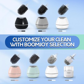BOOMJOY Toilet Brush and Holder Set, Black Silicone Toilet Bowl Cleaner Brush, Toilet Scrubber Brush with Tweezers for Bathroom Cleaning, RV Accessories and House Organization Must-Haves