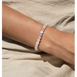 day.berlin Women's Pearl Bracelet Neo Genuine Natural Stone Bracelet with 6 mm Gemstones, Flexible Drawstring 17 cm Long with Rhinestone Pearl, Hand Knotted for Women, 17 centimetres, Rubber, Donglin