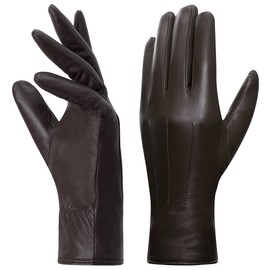 Harssidanzar Leather Gloves for Women, Winter Warm Fleece Lining, Touchscreen Vintage Finished GL018EU, brown