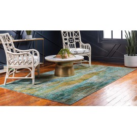 Unique Loom Jardin Collection Vibrant Abstract Turquoise Area Rug (8' 0 x 10' 0)