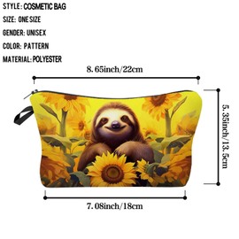 Livel lhood Sunflower Sloth Makeup Bag Cute Small Organizer Zipper Pouch Sunflower Sloth Cosmetic Bag Birthday Present for Women Friends