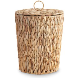 4 Gallons Wicker Trash Can with Lid - Bathroom Garbage Can - Boho Hand Woven Natural Water Hyacinth Wicker Waste Basket for Bedroom, Living Room, Home, Office