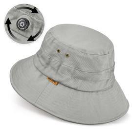 Sukeen Cotton Bucket Hat for Men Women Adjustable Knob Sun Hat UPF 50+ Wide Brim Fishing Hat for Walking Daily Outdoor Grey