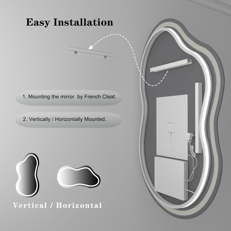 SMIROR Irregular Led Bathroom Mirror 20x 32 inch, Cloud Lighted