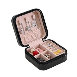 JamHooDirect Small Jewellery Box Organizer Travel Portable Faux Leather Jewelry Storage Case for Bracelets, Earrings, Rings Gift Box for Girls, Women - Black