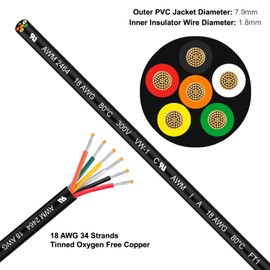 LINKSQ UL2464 5FT 18 Gauge 6 Conductor PVC Electrical Wire, Tinned Copper Hookup Wire, 18 AWG 6 Wire, 18/6 Low Voltage Wires, Landscape Wire, OFC Speaker Cable, Automotive Battery Wires