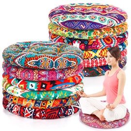 Nuogo 12 Pcs Bohemian Floor Cushions Bulk 15 Inch Boho Floor Sitting Pillows Yoga Mandala Meditation Pouf for Living Room Balcony Office Tatami(Round)