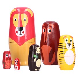 6Pcs Russian Nesting Dolls Kit Wooden Cartoon Animal Pattern Ornament Children's Festival Gifts