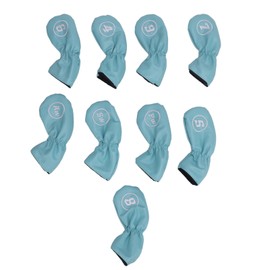 9pcs Golf Club Cover PU Leather Stylish Portable Golf Head Cover for Iron Drive Clubs Light Blue