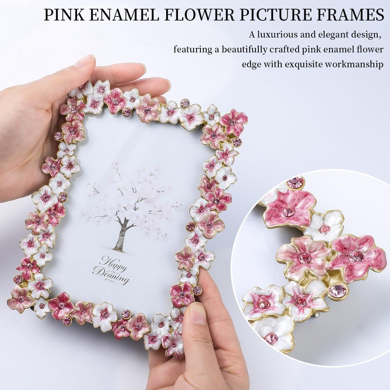 SWTHONY 5x7 Pink Floral Picture Frame Unique Memorial Photo Frame