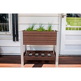 Vita Urbana 18 inch x 30 inch Sprout Farm Elevated Garden, Espresso Brown, PVC, BPA and Pthalate Free, Storage Shelf, Embossed Woodgrain, VT17519
