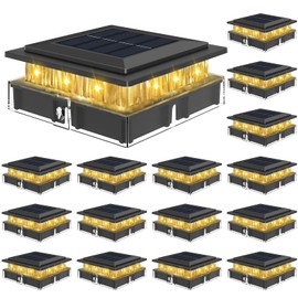 kolpop 4x4 Solar Post Cap Lights Outdoor 16Pack, Deck Post Light Solar Powered IP65 Waterproof for 4x4 3.5x3.5 Wooden/Vinyl Posts, Black Fence Deck Lights with Bright Warm White for Patio/Porch