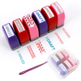 Self Inking Stampp Set 6 Pack - Red & Blue Ink for Office Documents | Pre-Inked Rubber Stamps (Received, Approved, Urgent, Draft) | Durable Rubber Stamps for Paperwork & Emails & Records | by 6uGooes