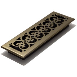 Decor Grates SPH414-A Scroll Design Floor Register, 4x14, Antique Brass Finish