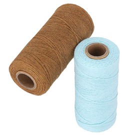 2 Rolls Craft Cotton Thread Twine Pure Cotton Yarn Tensile Resistant 8/4 Warp Thread for Knitting Tatting Carpet Tapestry(Brown+Light Blue)
