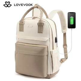 LOVEVOOK Laptop Backpack with USB Port, Backpack Purses for Women, Ideal Travel Backpacks for College, Work, Nursing, Travel, School Backpack, and Personal Item:_Khaki_17.3" - 12.8"L * 19"H * 7.7"D