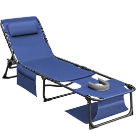 Flamaker Flamaker Face Down Chaise Lounge Chair 5-Position Adjustable Sunbathing, Foldable Tanning Chair with Face& Arm Holes, Outdoor Recliner Chair for Pool, Beach, Patio, Lawn (Blue, 1 Pcs)
